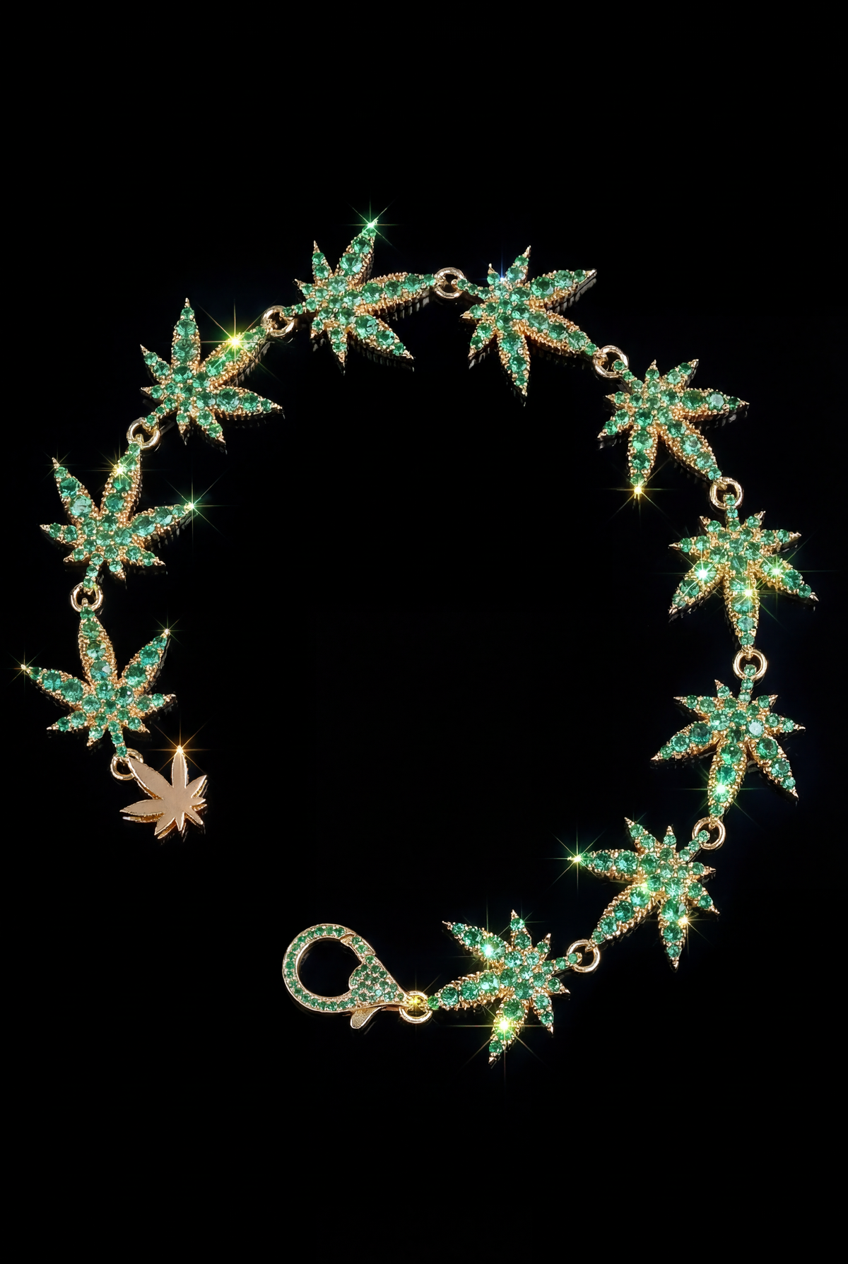 Gemstone weed Charm Bracelet – 10K Gold Green Gemstone Design