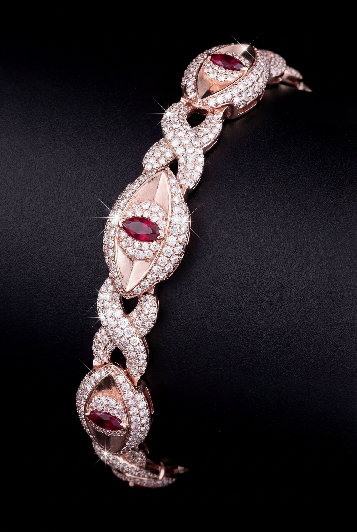 Elegant Marquise Ruby and Diamond Infinity Link Bracelet