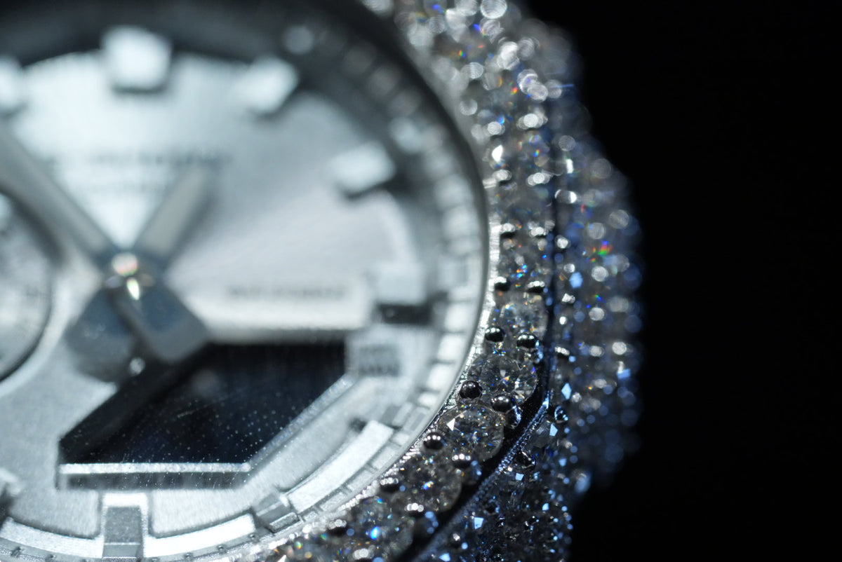 ICE BERG G-SHOCK SILVER BAND WITH DIAMONDS