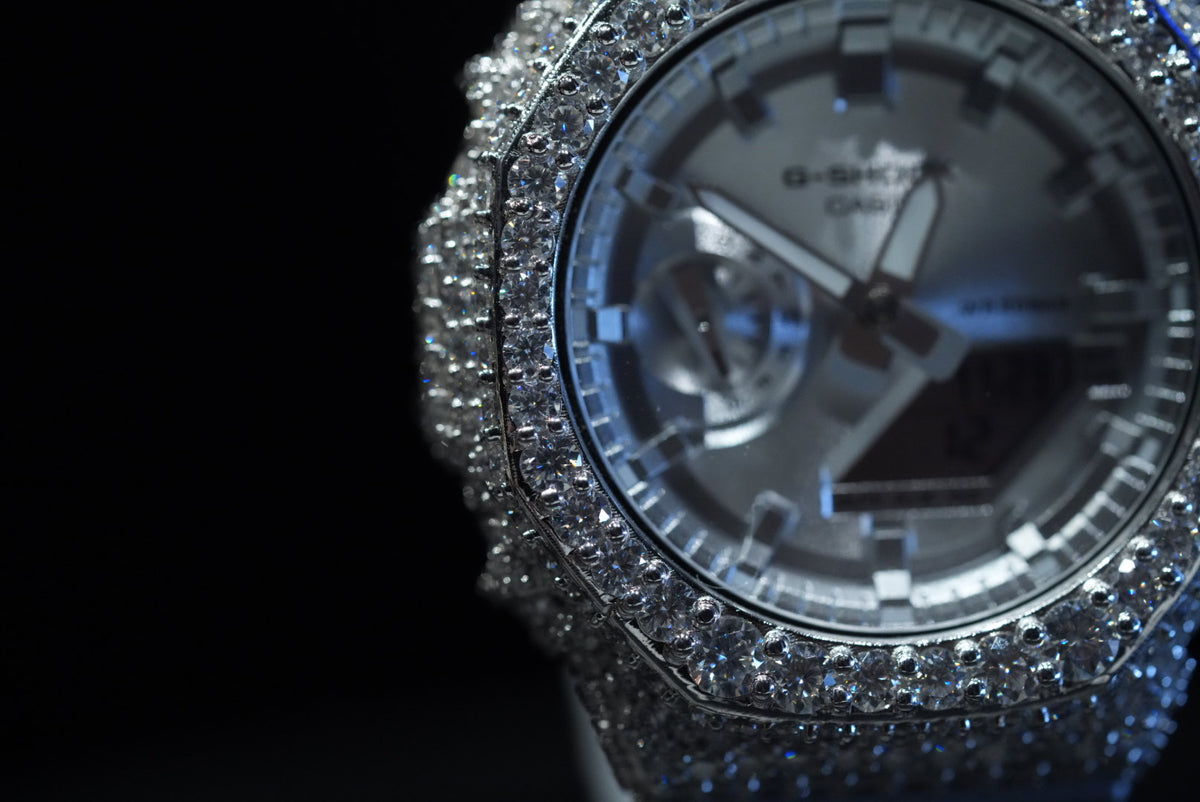ICE BERG G-SHOCK SILVER BAND  WITH DIAMONDS
