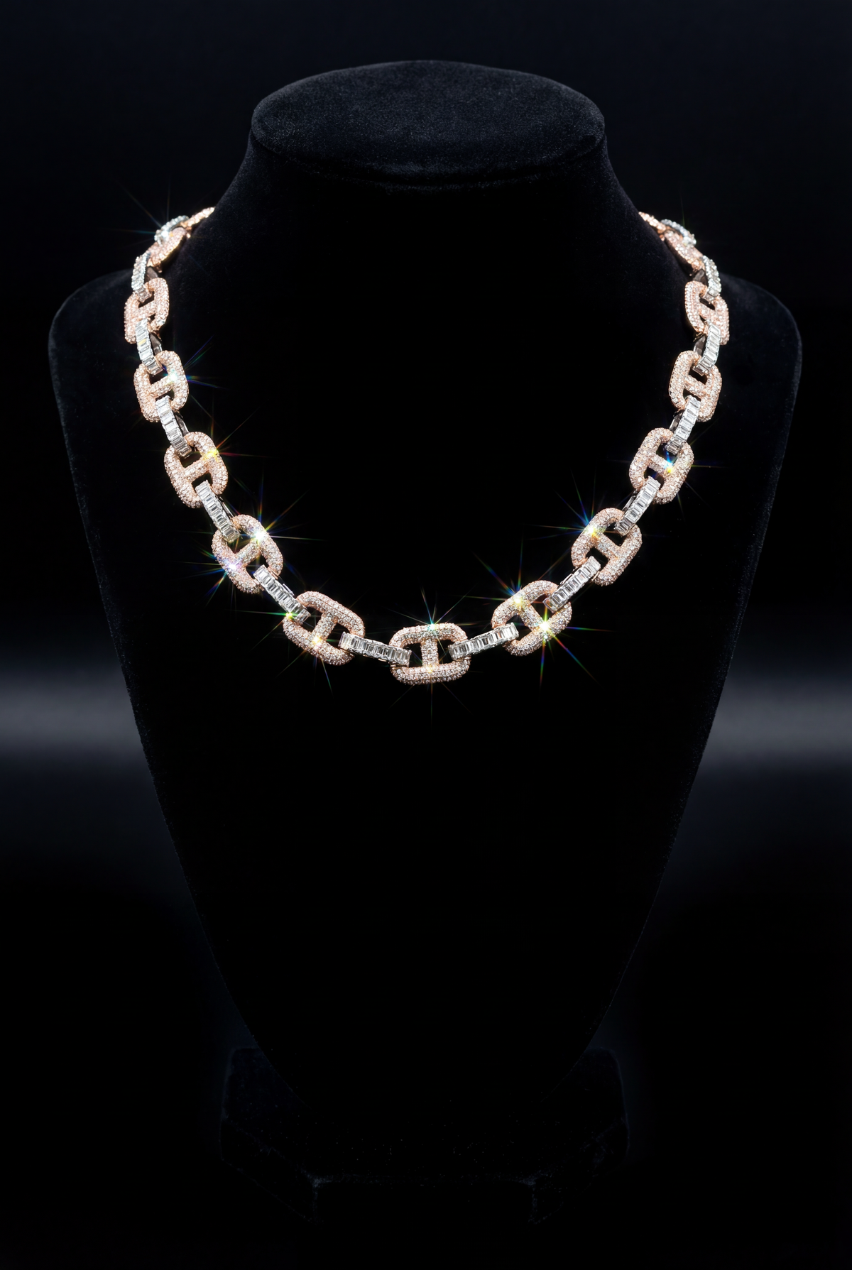 Rose Gold Iced-Out Diamond Link Chain – High-End Designer Necklace