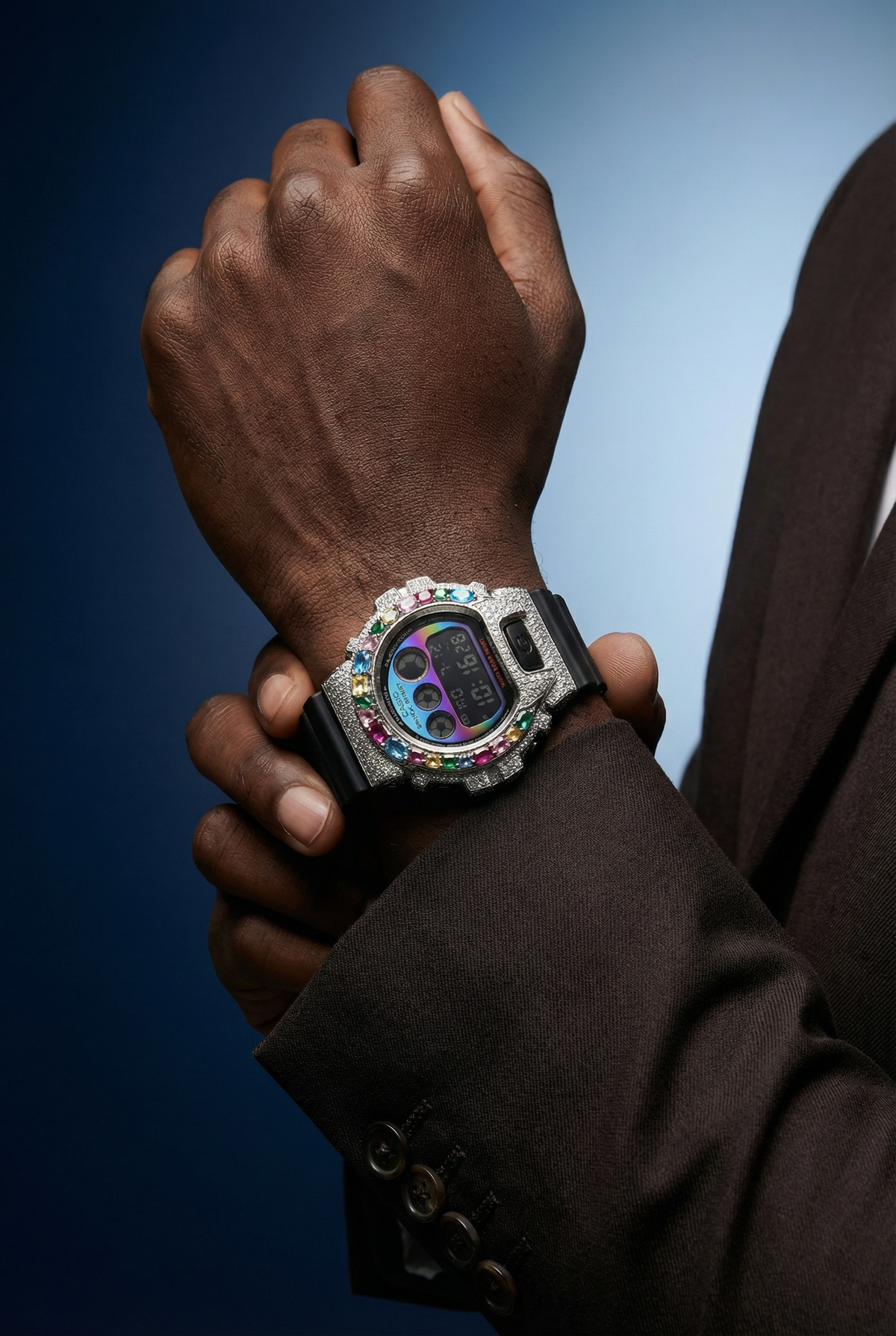 Custom Multicolor Diamond G-Shock Watch – Iced Out with Diamonds & Gemstones