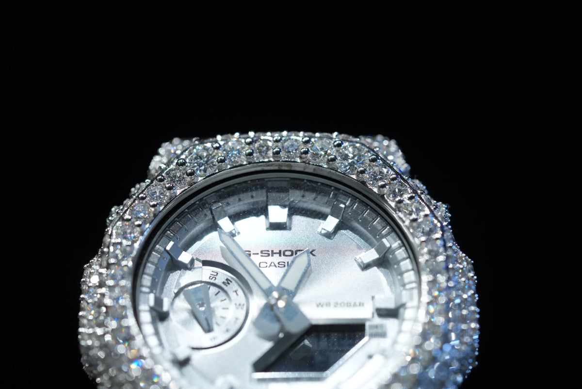 ICE BERG G-SHOCK SILVER BAND  WITH DIAMONDS