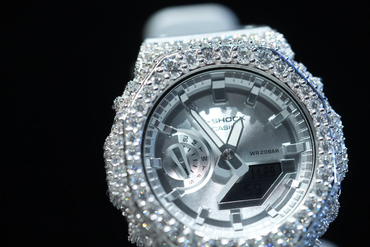 ICE BERG G-SHOCK SILVER BAND  WITH DIAMONDS