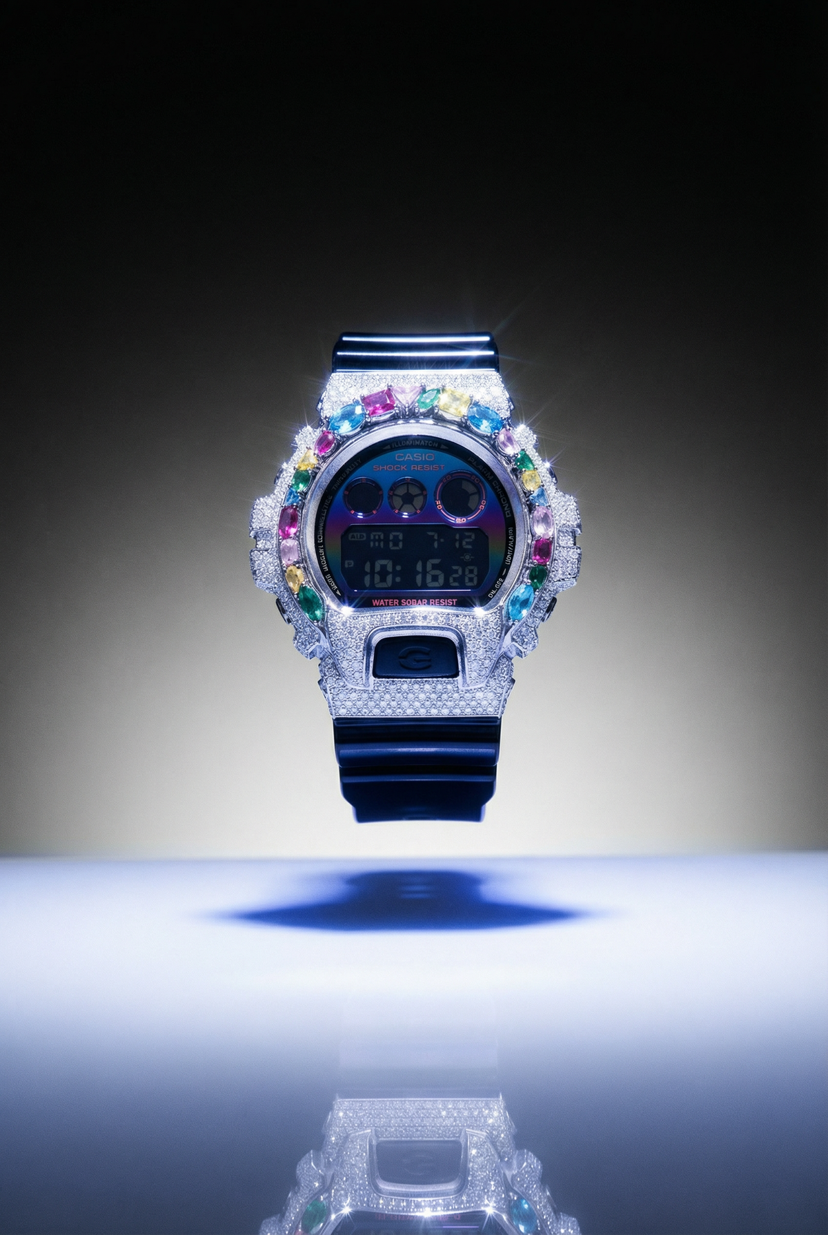 Custom Multicolor Diamond G-Shock Watch – Iced Out with Diamonds & Gemstones