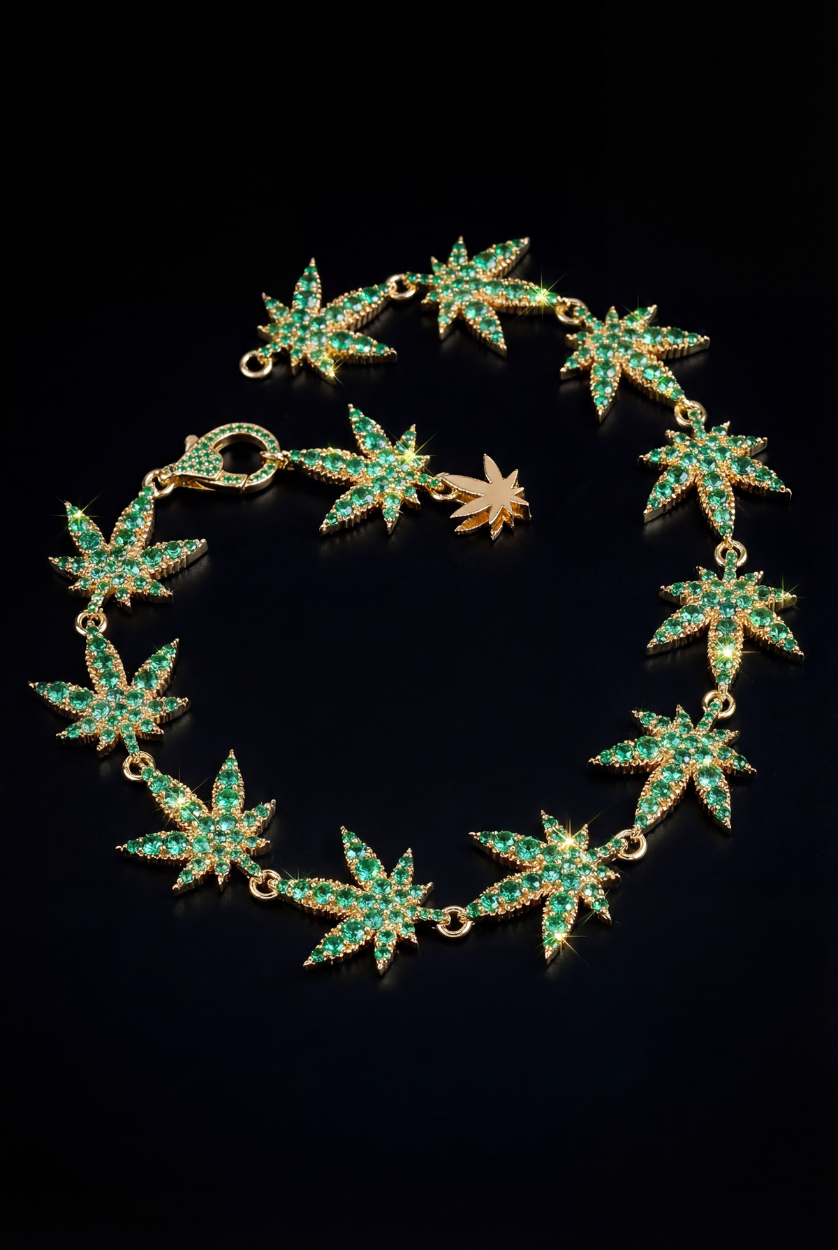 Gemstone  weed Charm Bracelet – 10K Gold Green Gemstone Design