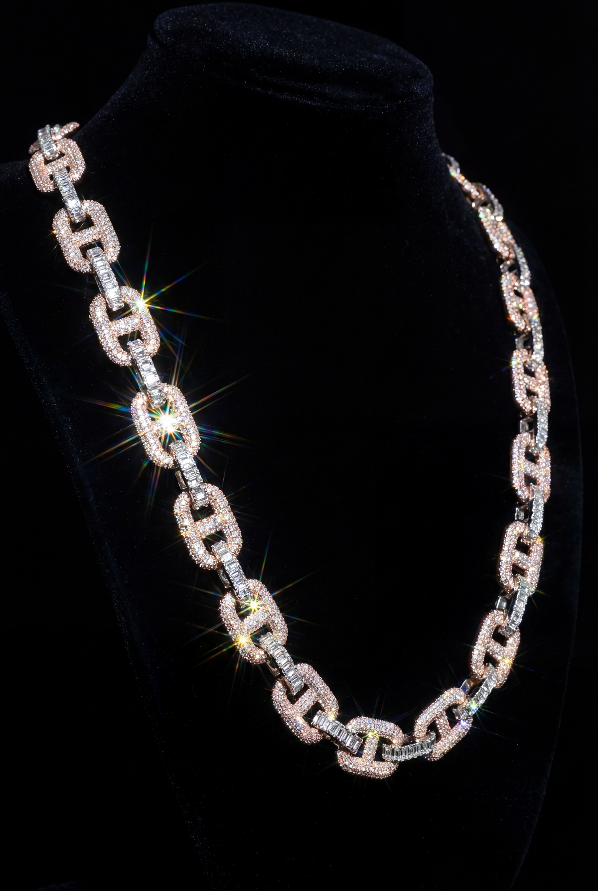 Rose Gold Iced-Out Diamond Link Chain – High-End Designer Necklace