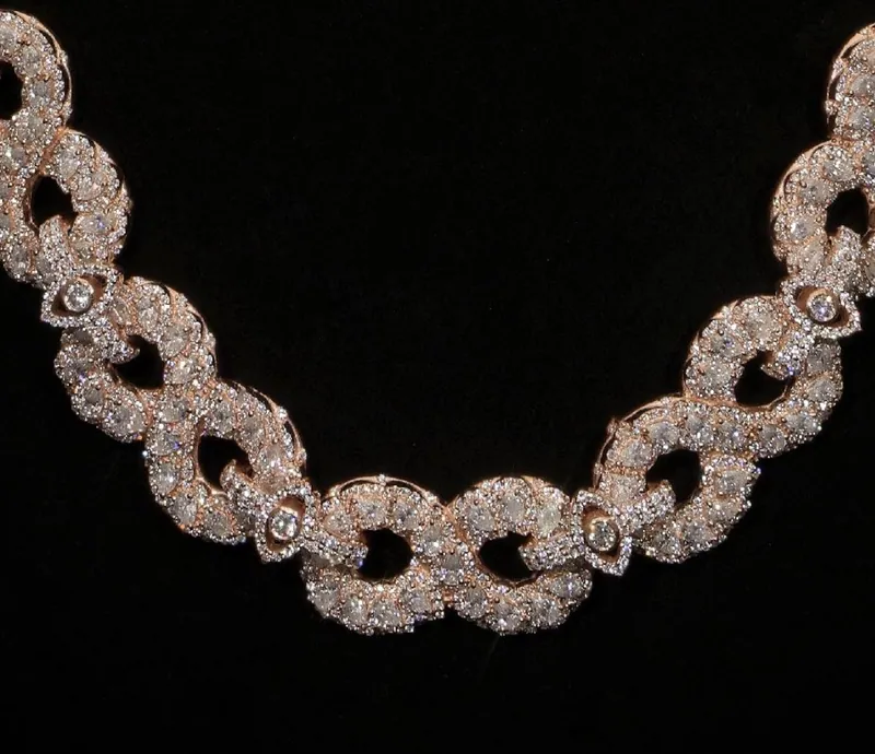Close-up of the stone-set chain links