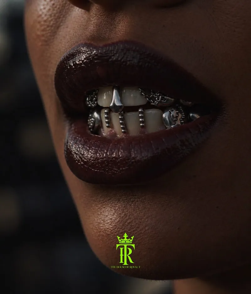 Custom grillz being worn, close-up