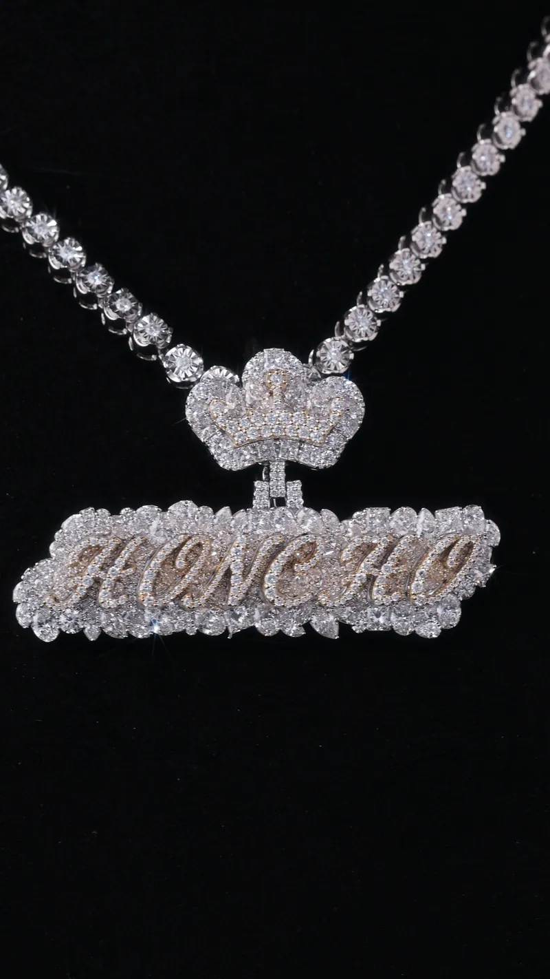Stone-set HONCHO script nameplate under a crown, on a tennis chain