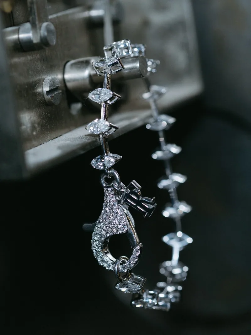 Marquise link chain draped in the workshop