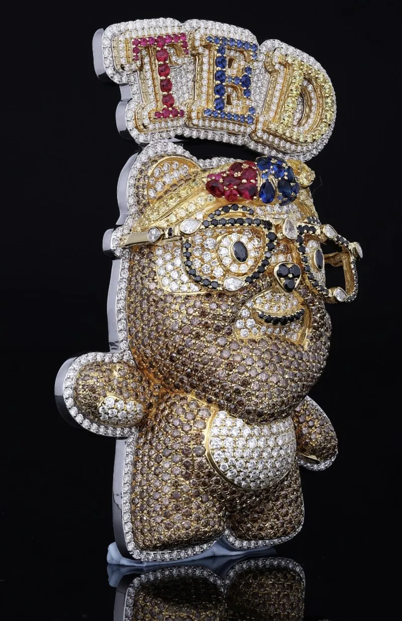The finished stone-set TED bear pendant