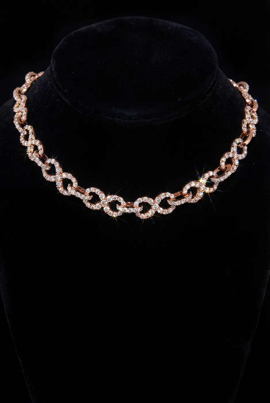 Rose Gold Diamond infinity Link Necklace – High-End Fully Iced Chain view 1